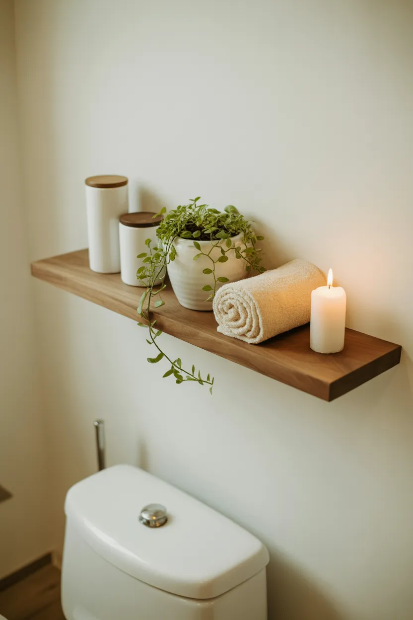 1-Floating Wood Shelf Above Toilet