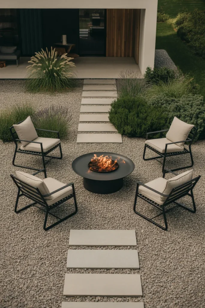 1-Modern Gravel Patio with Fire Pit