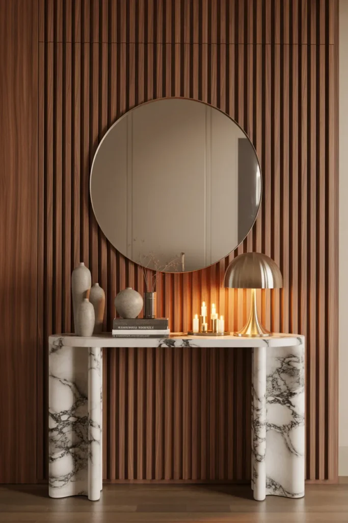 10-Fluted Wall Panels with Marble Console