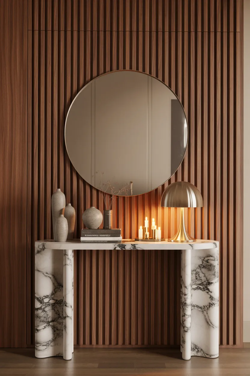 10-Fluted Wall Panels with Marble Console