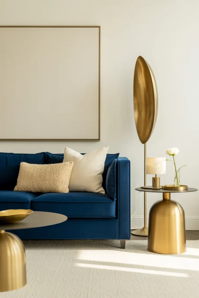 12-Blue Sofa with Brass Accents Living Room