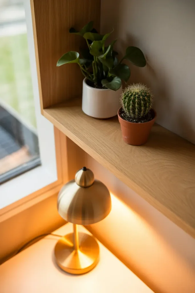 13-Study Plant Shelf with Warm Desk Lamp Glow