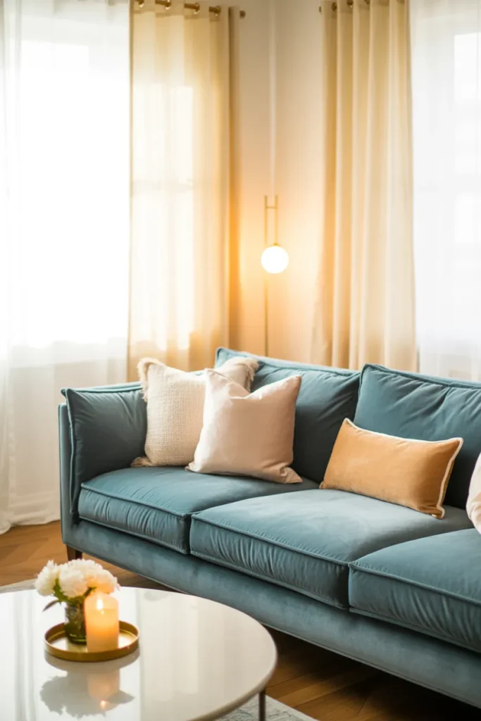 2-Dusty Blue Velvet Sofa Living Room