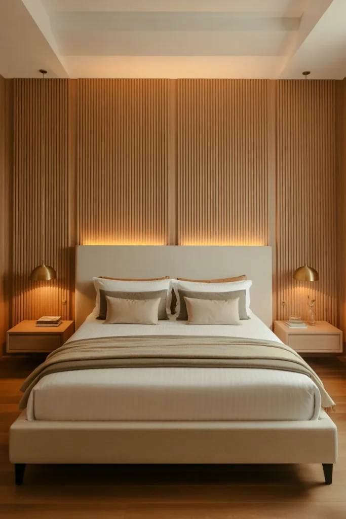 4-Fluted Wall Panels Behind Bed