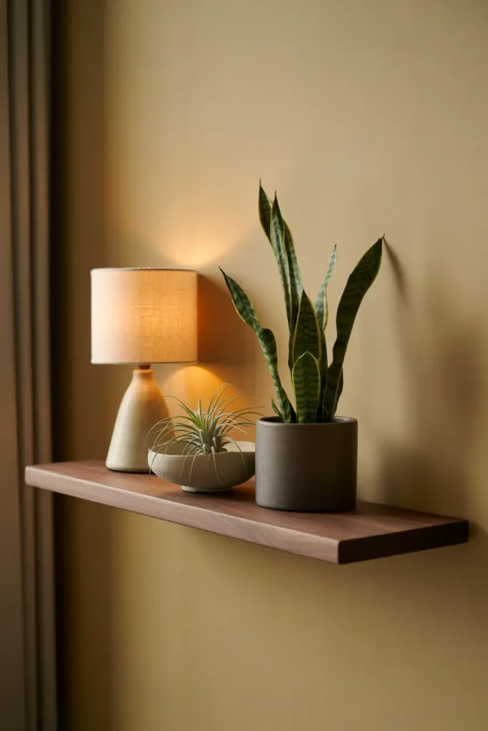 4-Japandi Plant Shelf with Warm Ceramic Lamp