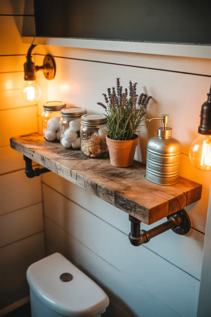 4-Rustic Farmhouse Shelf Above Toilet