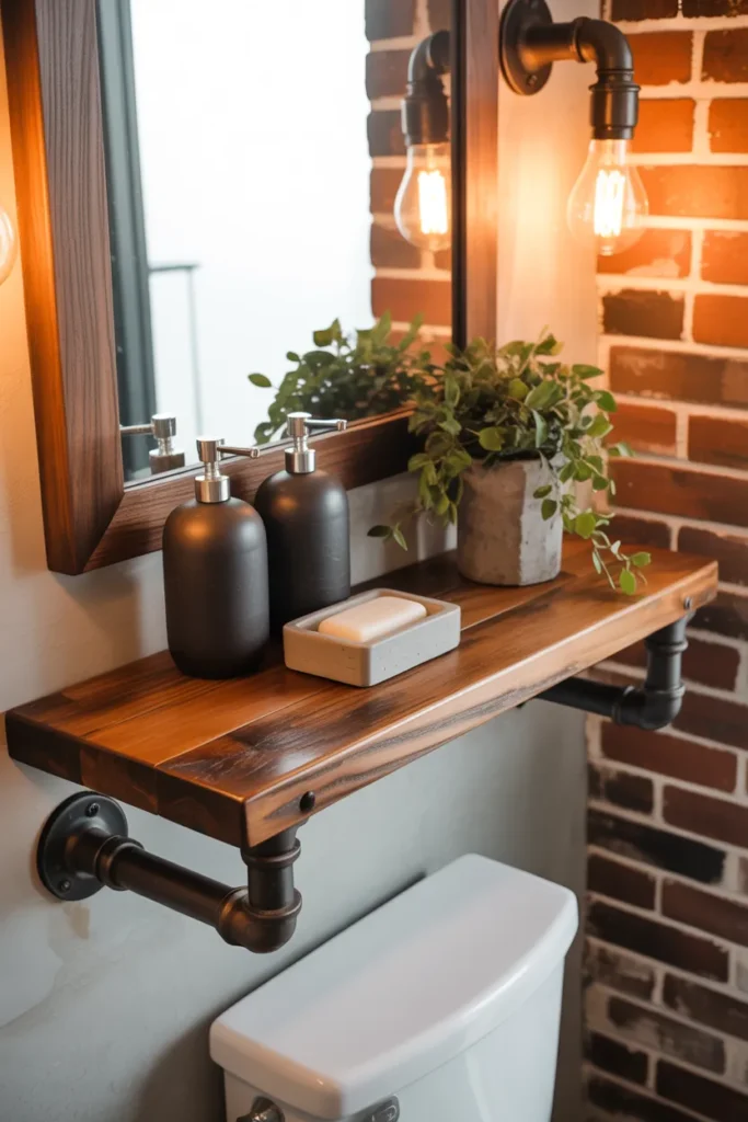6-Industrial Pipe Shelf Above Toilet