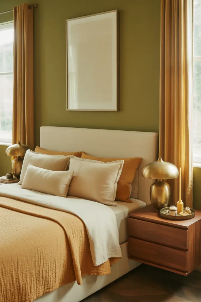 6-Olive Green and Brass Bedroom