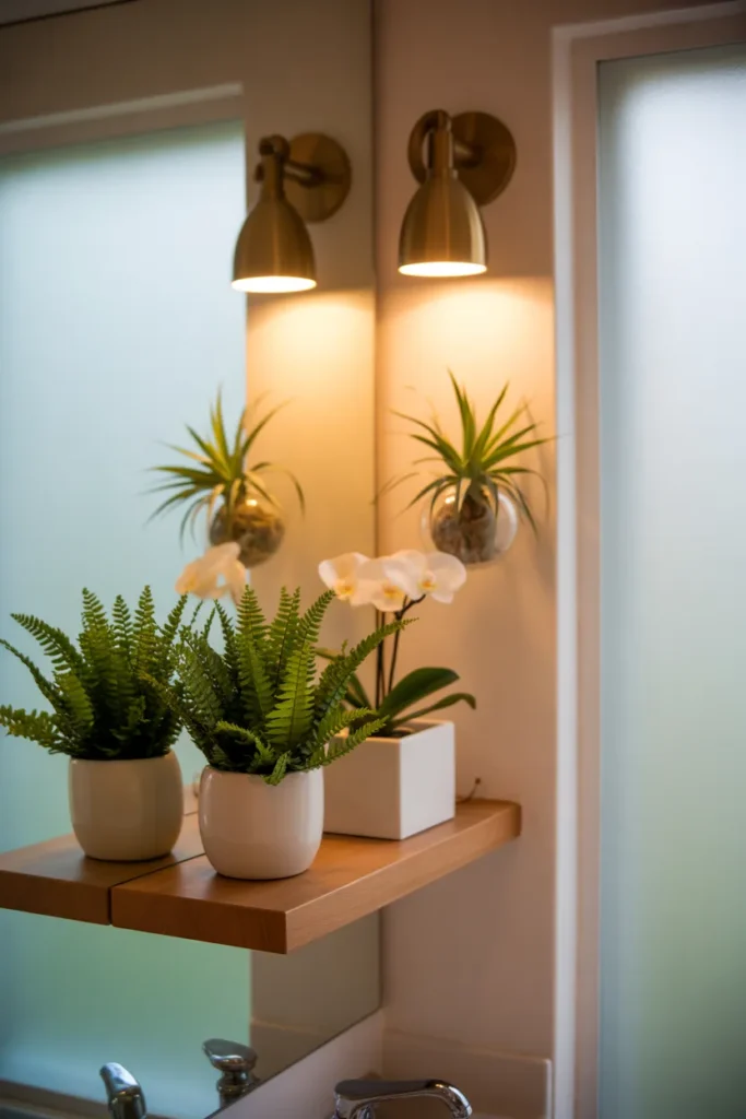 7-Bathroom Plant Shelf with Soft Sconce Light