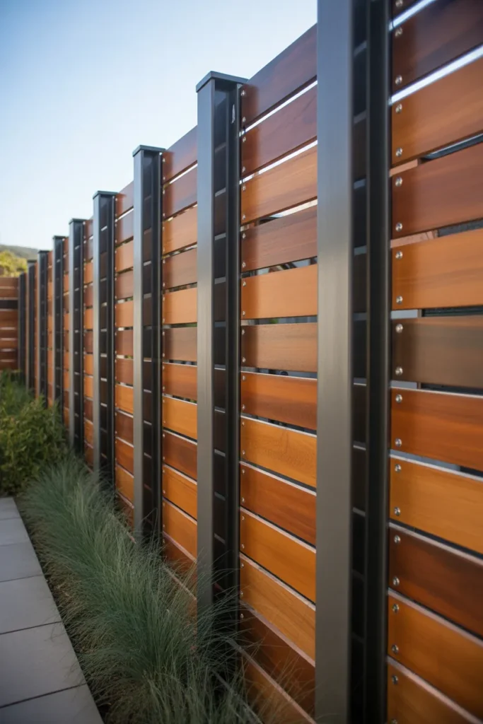 8-DIY Metal and Wood Privacy Fence